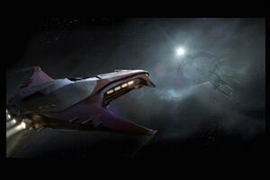 Der Crusader Industries Genesis Starliner im Anflug auf eine Raumstation (de)