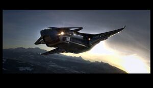 Der Crusader Industries Genesis Starliner im Flug über Berge
