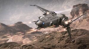 Die Drake Interplanetary Corsair Schussabgabe aller Waffen in der Atmosphäre