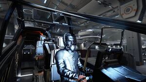 Cockpit mit Piloten der Drake Interplanetary Cutlass Black